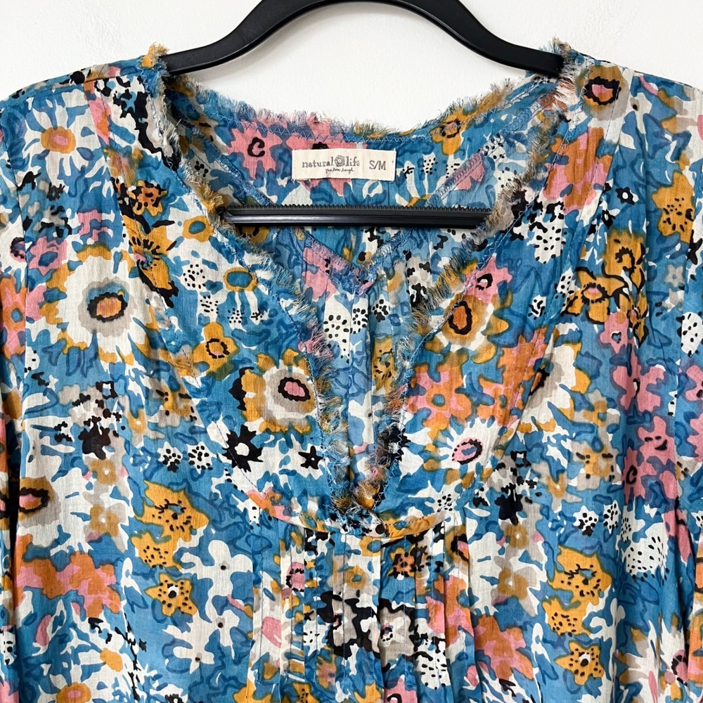 Natural Life Boho Floral Tunic Dress Swim Coverup Womens Small Medium Blue Pink - Picture 4 of 12